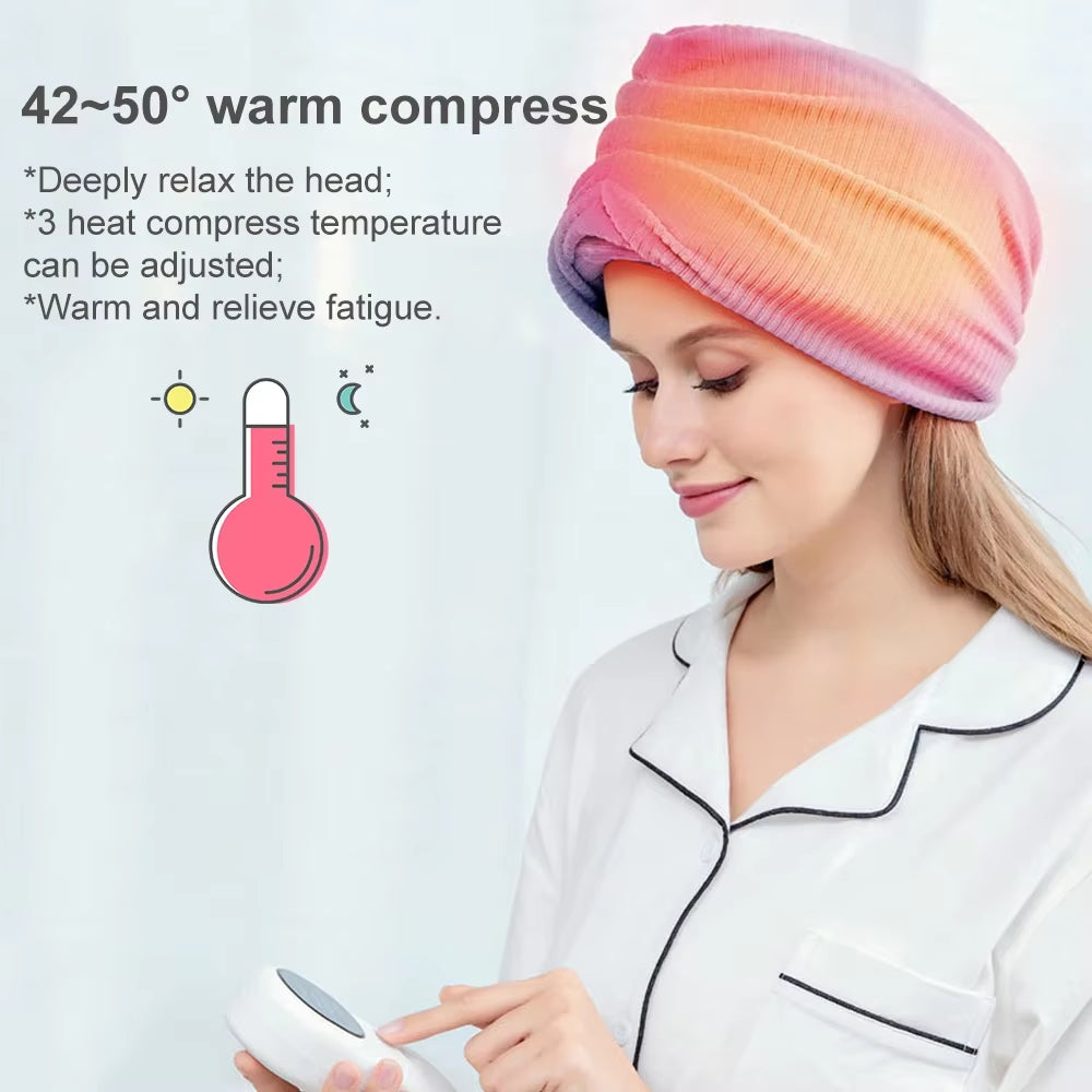 Electric Heated Head Massager with Vibration & Air Compression – Stress Relief, Headache Therapy, Deep Sleep & Relaxation | SPA Scalp Massager for Skincare Routine & Face Care