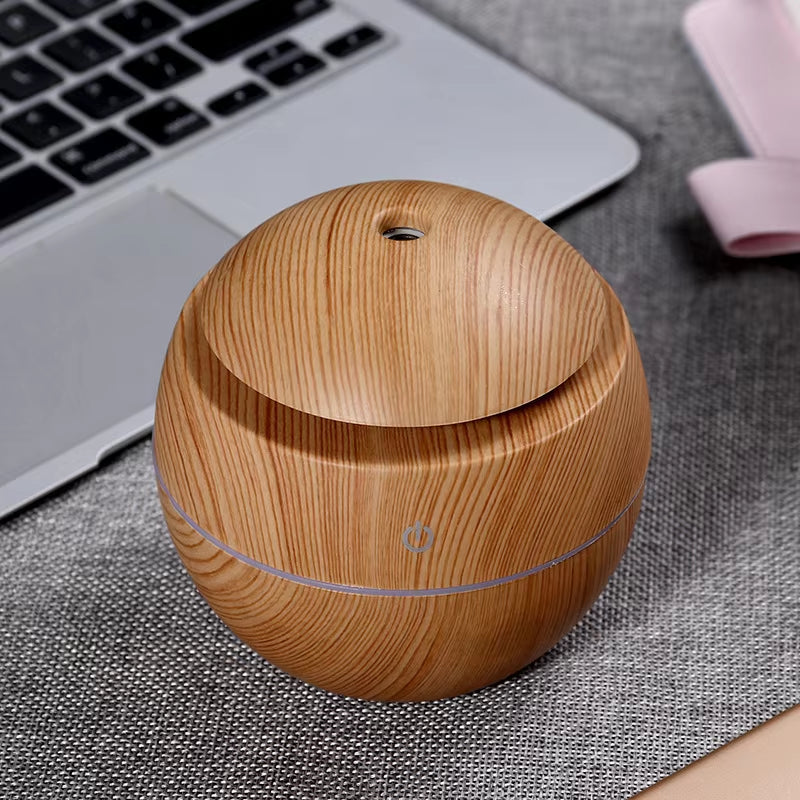 130ML Ultrasonic USB Aroma Diffuser & Air Humidifier – Wood Grain LED Essential Oil Diffuser for Skincare Routine, Face Care, Moisturizer & Anti-Aging Skincare
