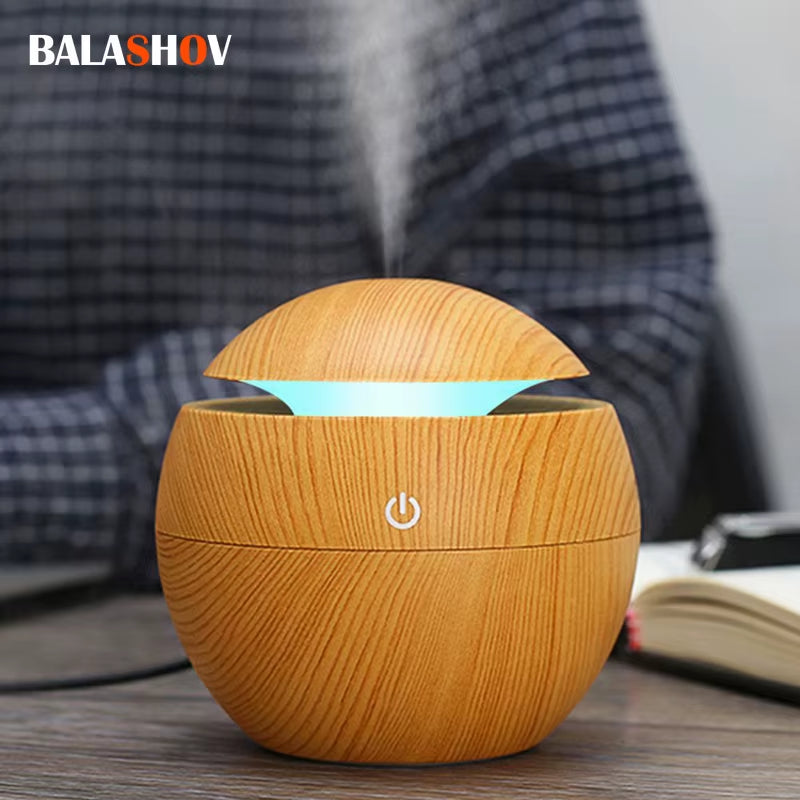 130ML Ultrasonic USB Aroma Diffuser & Air Humidifier – Wood Grain LED Essential Oil Diffuser for Skincare Routine, Face Care, Moisturizer & Anti-Aging Skincare