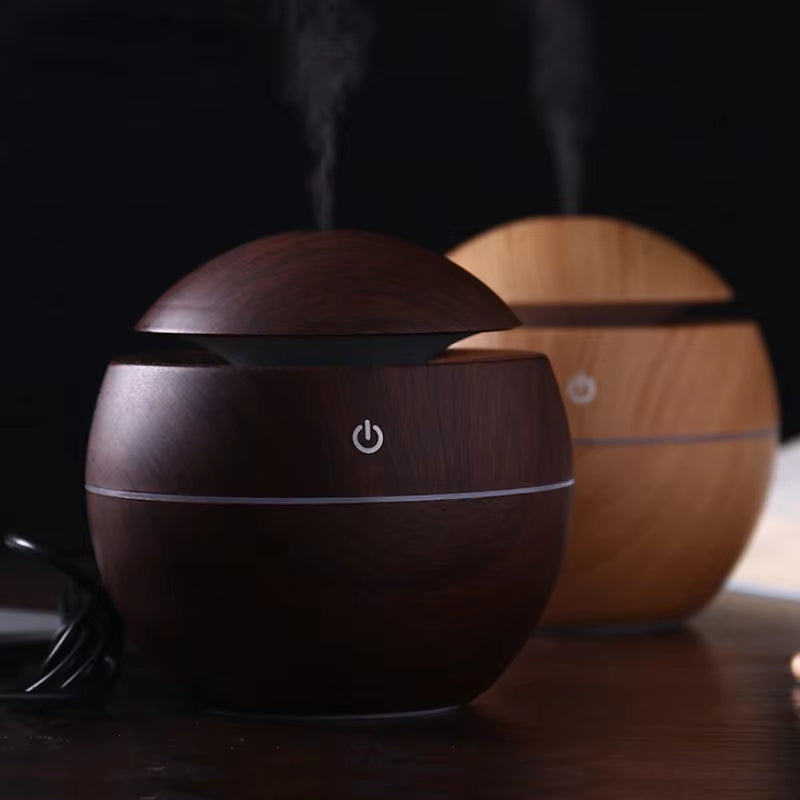 130ML Ultrasonic USB Aroma Diffuser & Air Humidifier – Wood Grain LED Essential Oil Diffuser for Skincare Routine, Face Care, Moisturizer & Anti-Aging Skincare