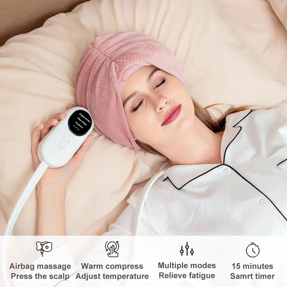 Electric Heated Head Massager with Vibration & Air Compression – Stress Relief, Headache Therapy, Deep Sleep & Relaxation | SPA Scalp Massager for Skincare Routine & Face Care
