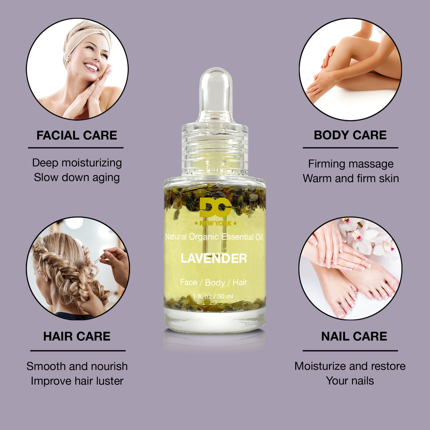 Lavender Pure Organic Multi-Use Essential Oil – Natural Face Care, Skin Care Routine & Anti-Aging Moisturizer