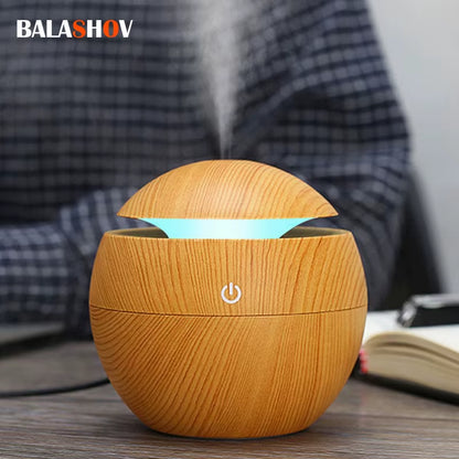 130ML Ultrasonic USB Aroma Diffuser & Air Humidifier – Wood Grain LED Essential Oil Diffuser for Skincare Routine, Face Care, Moisturizer & Anti-Aging Skincare