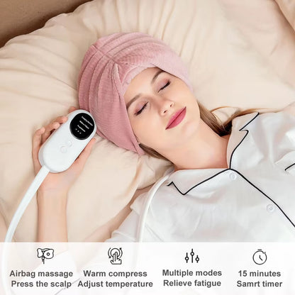 Electric Heated Head Massager with Vibration & Air Compression – Stress Relief, Headache Therapy, Deep Sleep & Relaxation | SPA Scalp Massager for Skincare Routine & Face Care