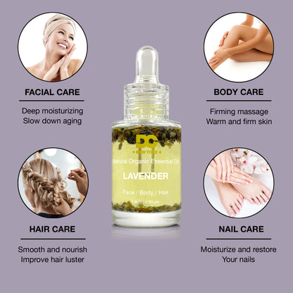 Lavender Pure Organic Multi-Use Essential Oil – Natural Face Care, Skin Care Routine & Anti-Aging Moisturizer